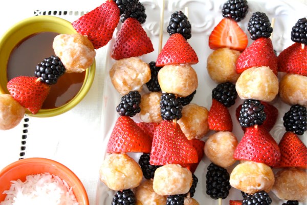 Donut hole and berry skewers