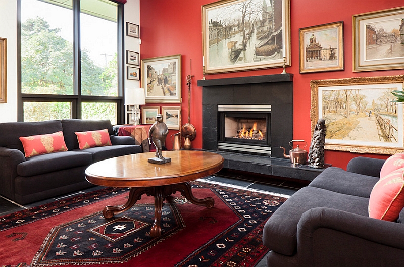 Eclectic living rooms allow you to use red in an extensive fashion