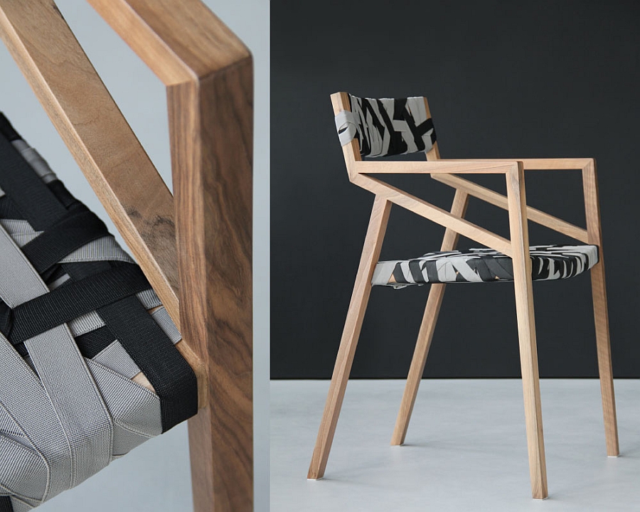 Elegant and minimalist wooden chair in trendy grey