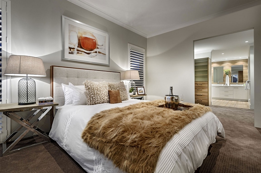 Elegant bedroom with cozy textures ensures creates a luxurious ambiance