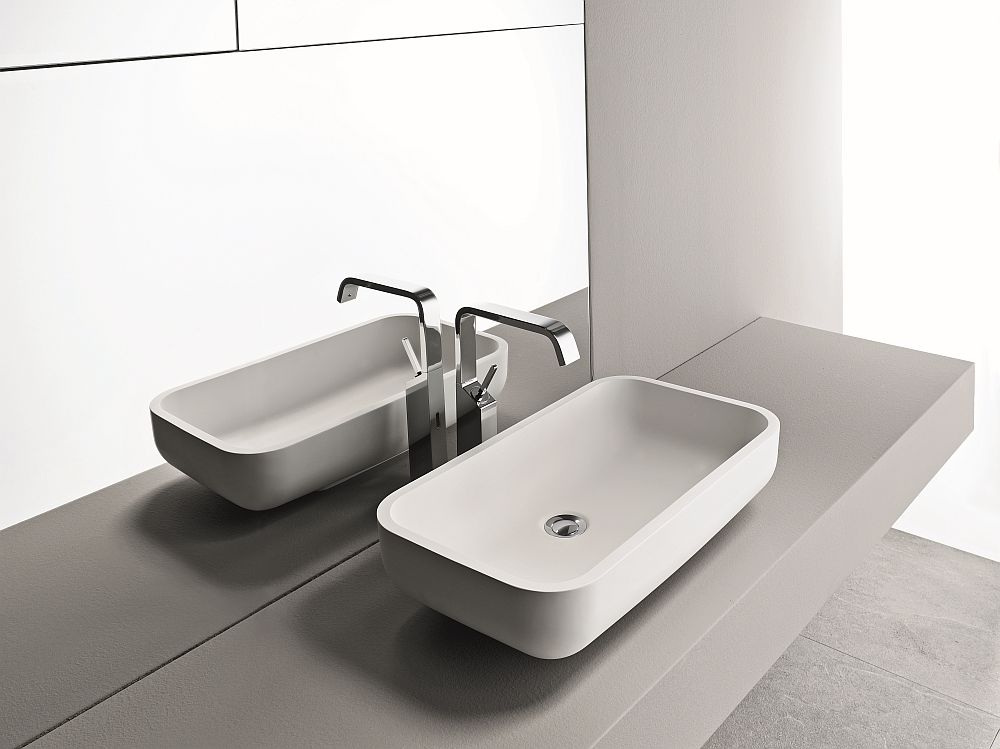 Elegant sit-on basin for the sleek modern bath and powder room