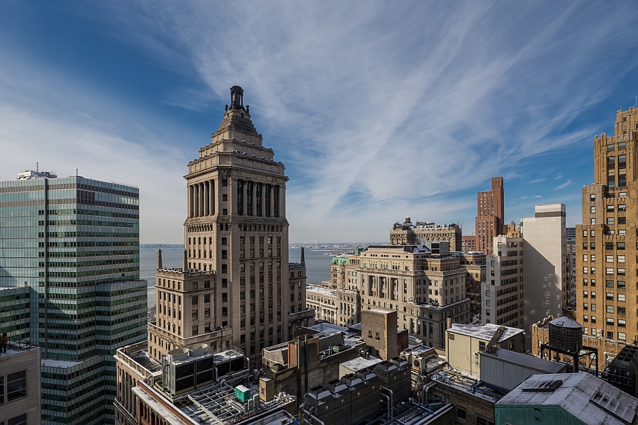 Expansive views of the NYC skyline from the penthouse on Setai Wall Street