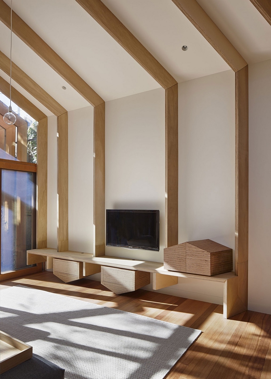 Exposed wooden beams on the interior give the space a sense of granduer