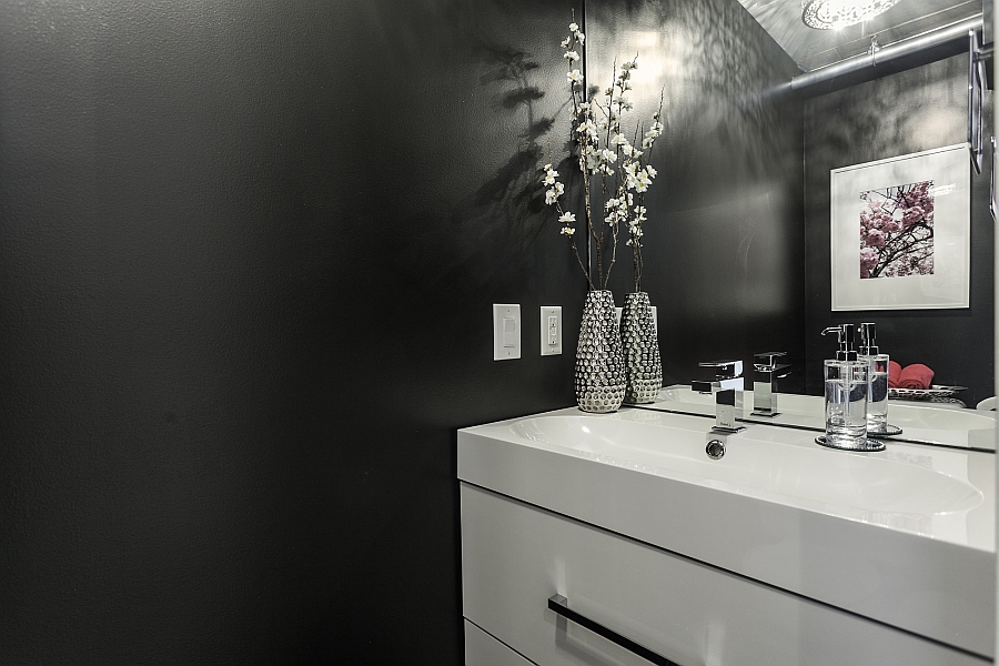 Exquisite bathroom in grey and white looks elegant and refined