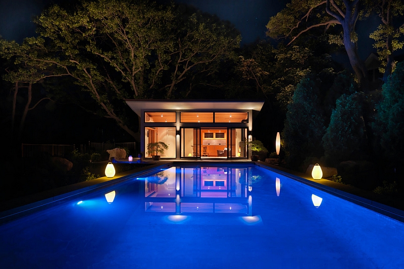 Gorgeous LED Lamps illuminate the outdoor pool space in a brilliant fashion