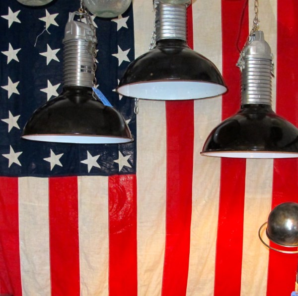 Hanging flag and industrial lights