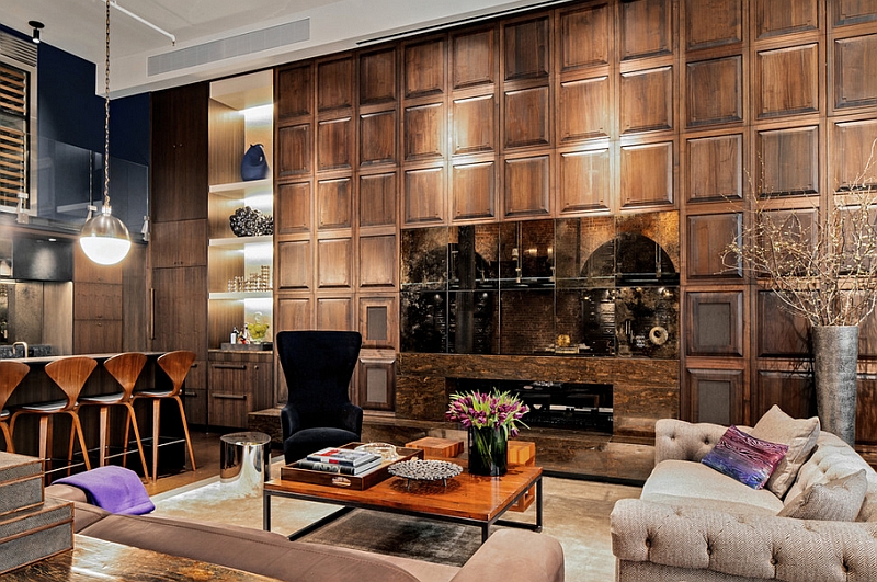 Hicks pendant becomes a part of the living room visual in this stylish Soho Loft