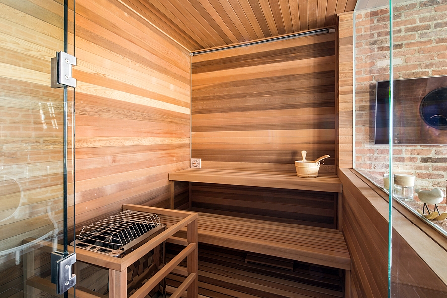 Home Sauna in New York City Penthouse connected with the bath
