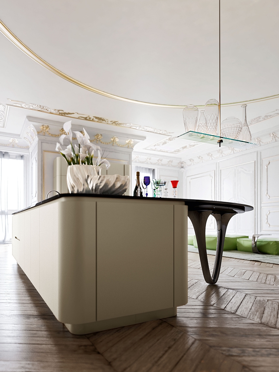 Kitchen island in gold and black