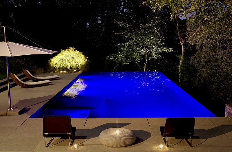 Magical lighting transforms the pool at night