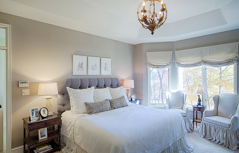 Master bedroom with natural linen fabrics and a neutral color scheme