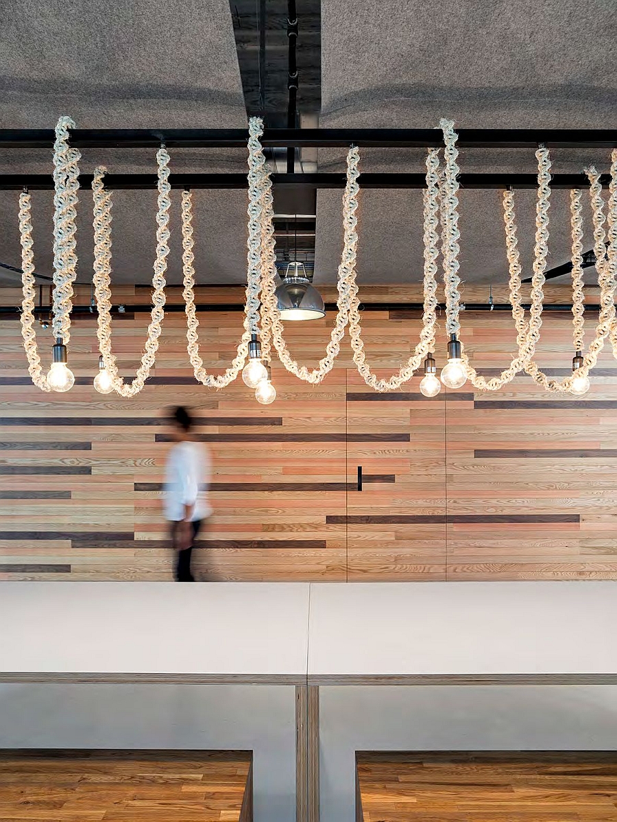 Minimalist yet stylish lighting adds to the charm of the Yelp headquarters