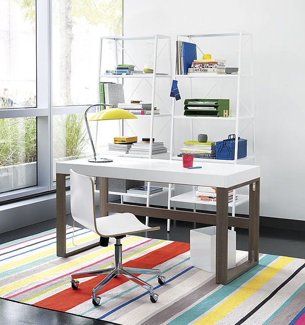 Organized work space with colorful accents 