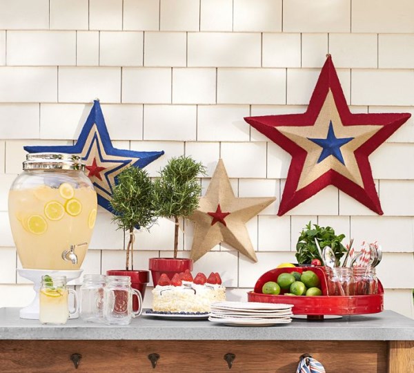 Red, white and blue burlap stars