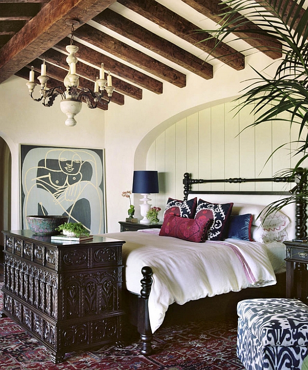 Relaxed and soothing bedroom with Bohemian prints and a Mediterranean appeal