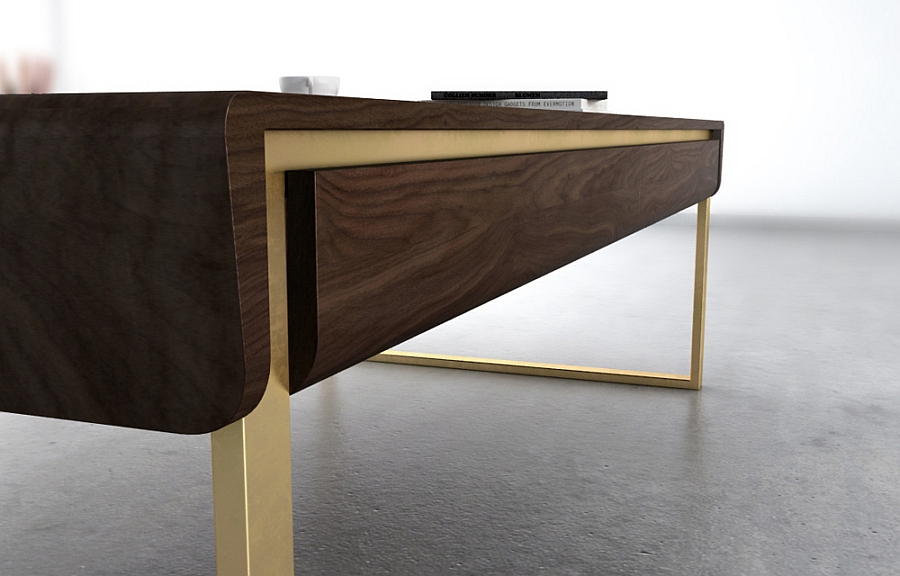 Ribbon coffee table in dark wood and geometric design