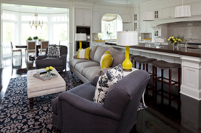 grey white and yellow living room