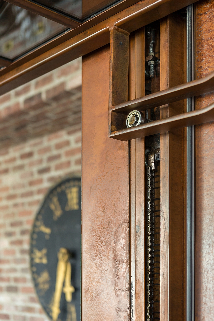 Slavaged doors from a theater in Hawaii grace the interior