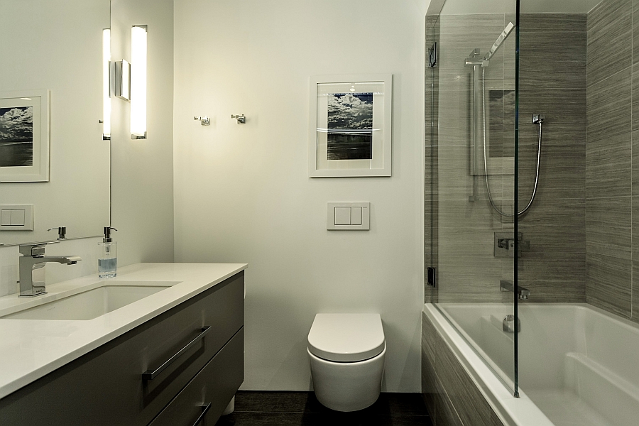 Sleek contemporray bathroom in white and grey