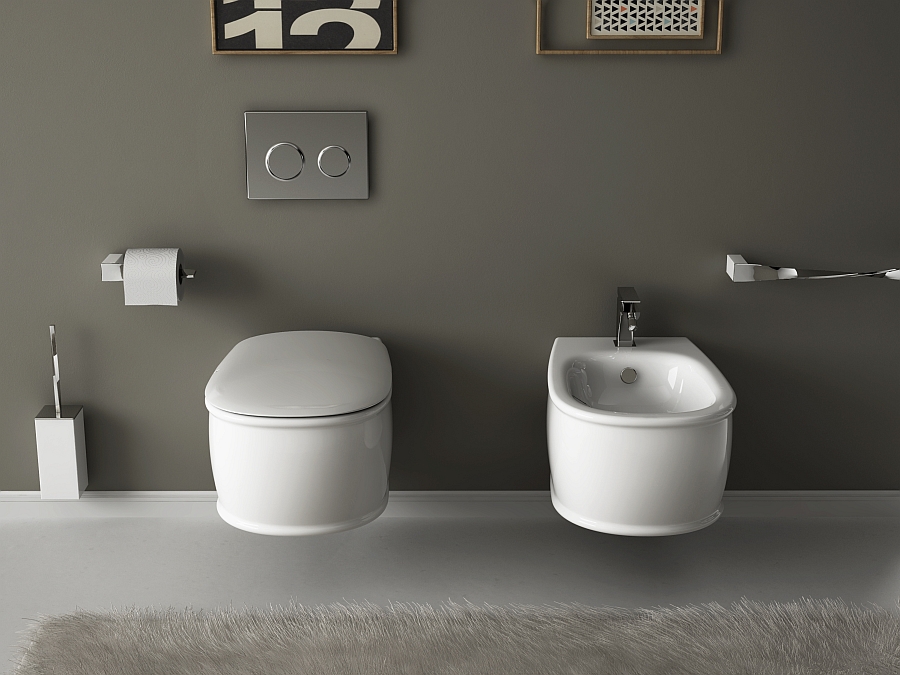 Sleek design of the wc and bidet is accentuated by the round curves