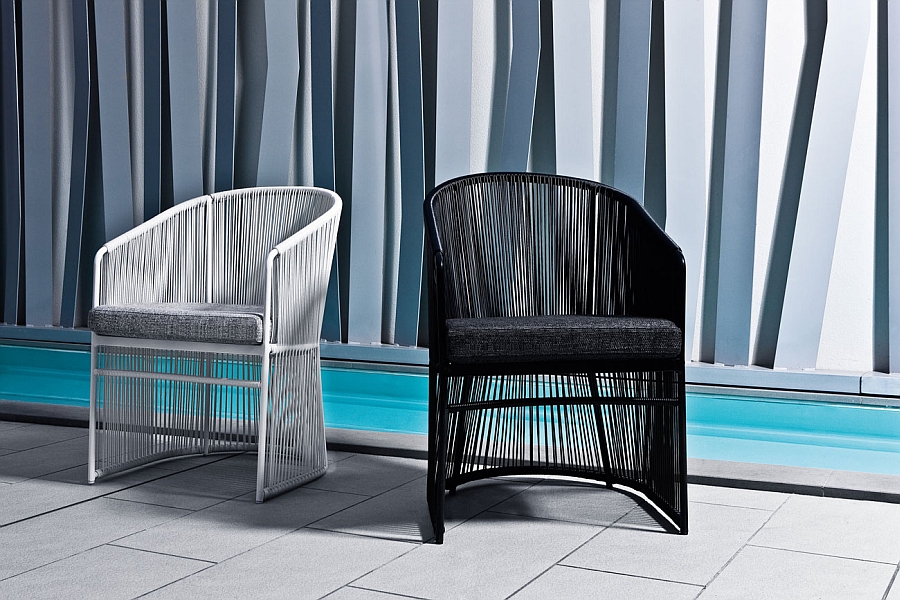 Smart and sturdy outdoor armchair in man-made fibre