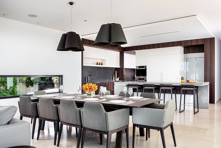 Smart modern kitchen in white with wooden accents