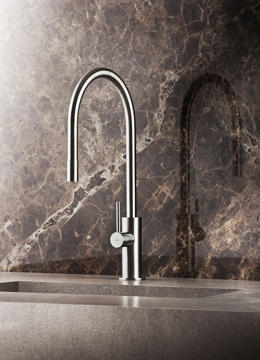 Solid stainless steel hand polished faucet Spin from MGS