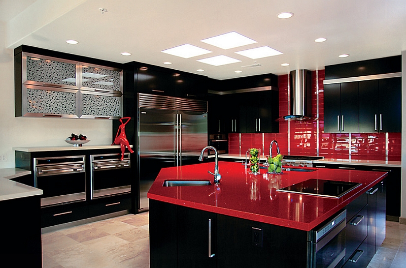 Sparkling Contemporary Kitchen In Black And Red 