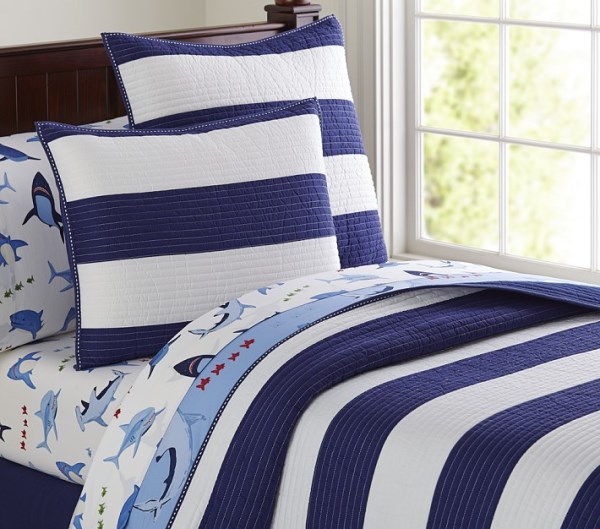 Striped bedding with shark sheets