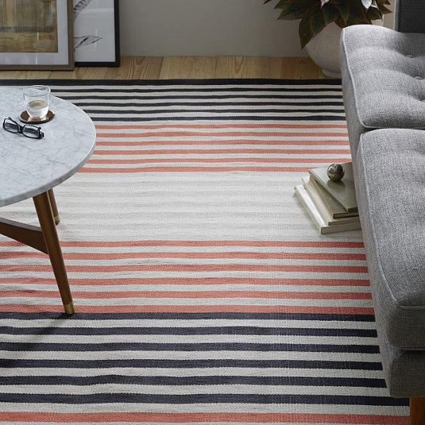 Striped cotton dhurrie rug