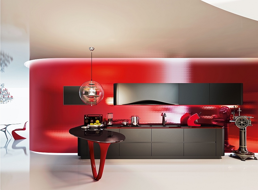 Stunning contemporary kitchen in red and black insppired by the Ferrari