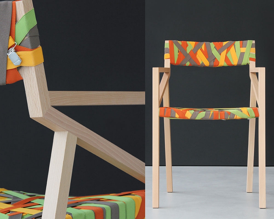 Stylish and minimal wooden frame of the Bretelle Chair