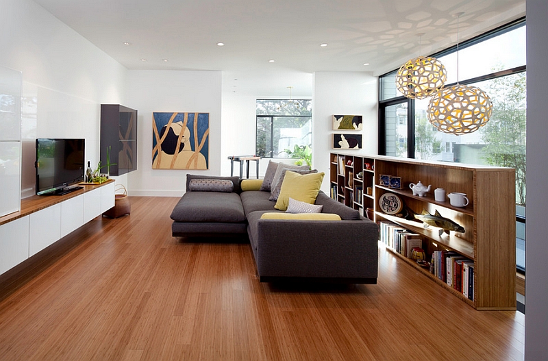 Subtle use of yellow and gray in the living room