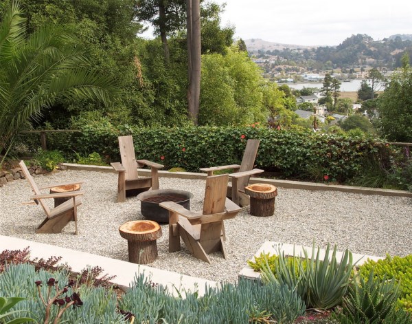 Succulents surrounding an outdoor lounging area