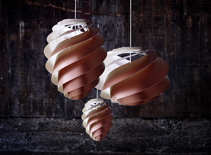 Swirl pendant light collection in copper
