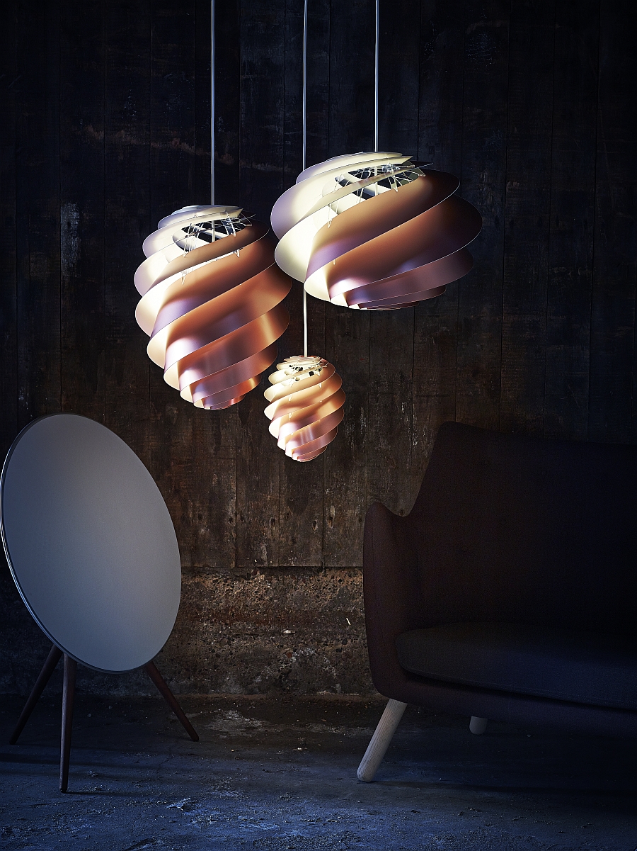 Swirl pendant lights from Le Klint in copper