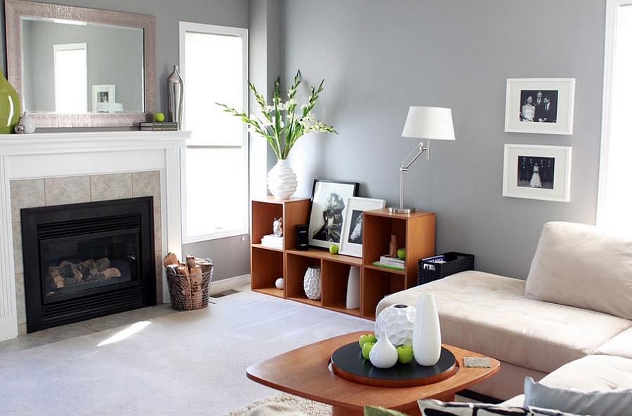 Trendy living space in gray looks dashing even without the subtle green accents