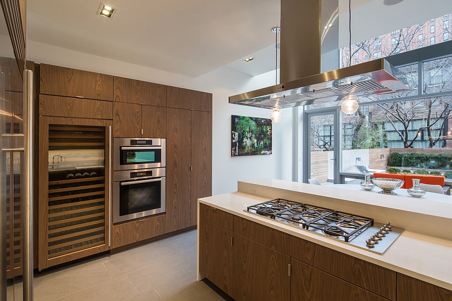 Trendy modern kitchen with wooden cabinets