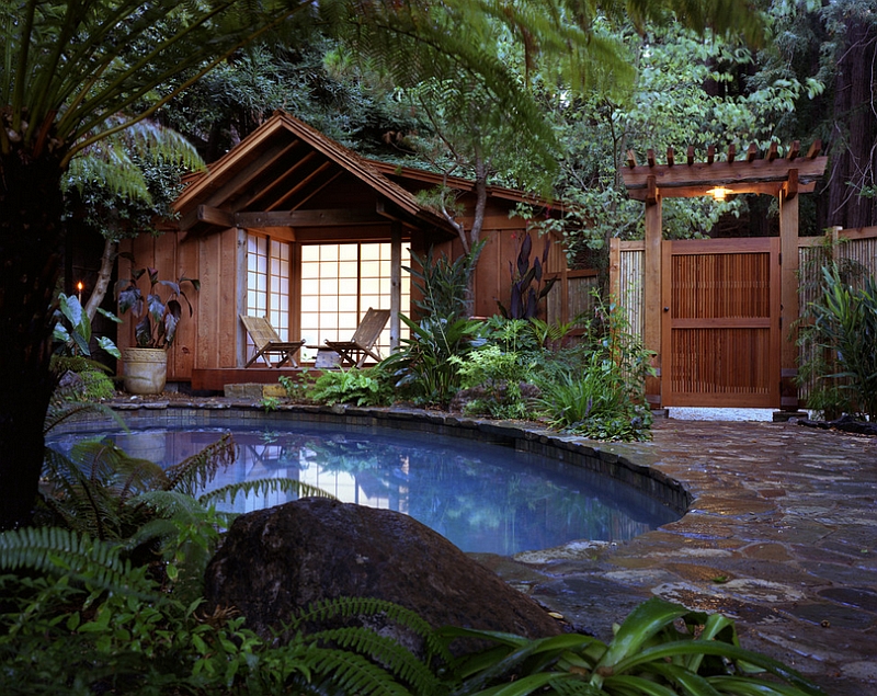 Tropical style pool area has a serene vibe to it