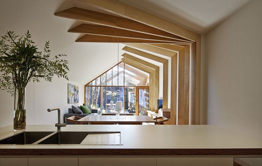 View of the spacious living area with kitchen and dining