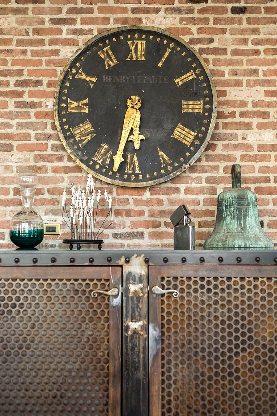 Vintage clock and cabinetry inside the apartment