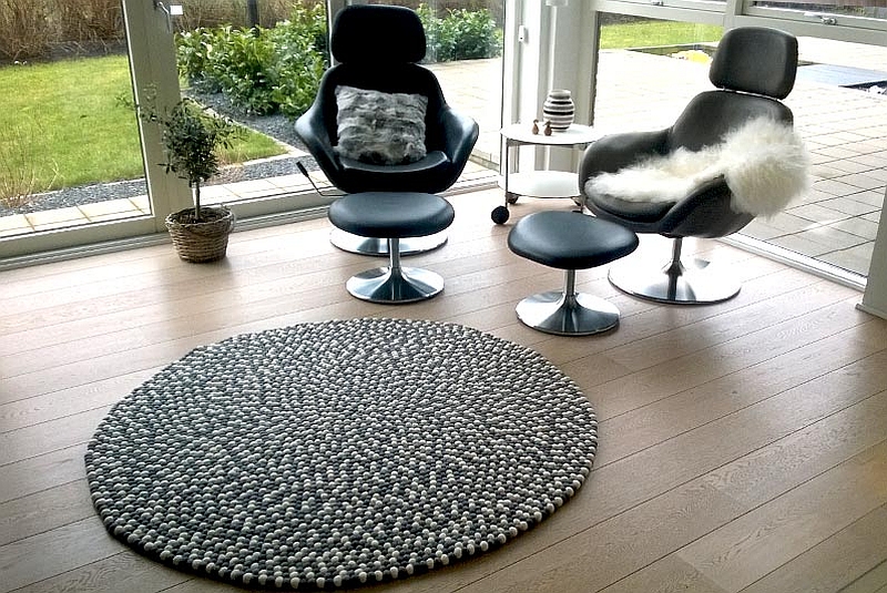 White and grey felt ball rug the urban patio