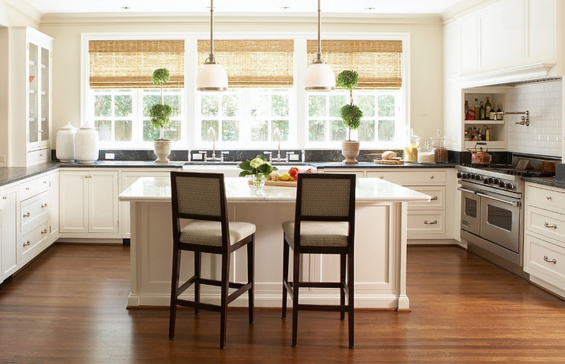 Woven wood roman shades for the eco-friendly kitchen