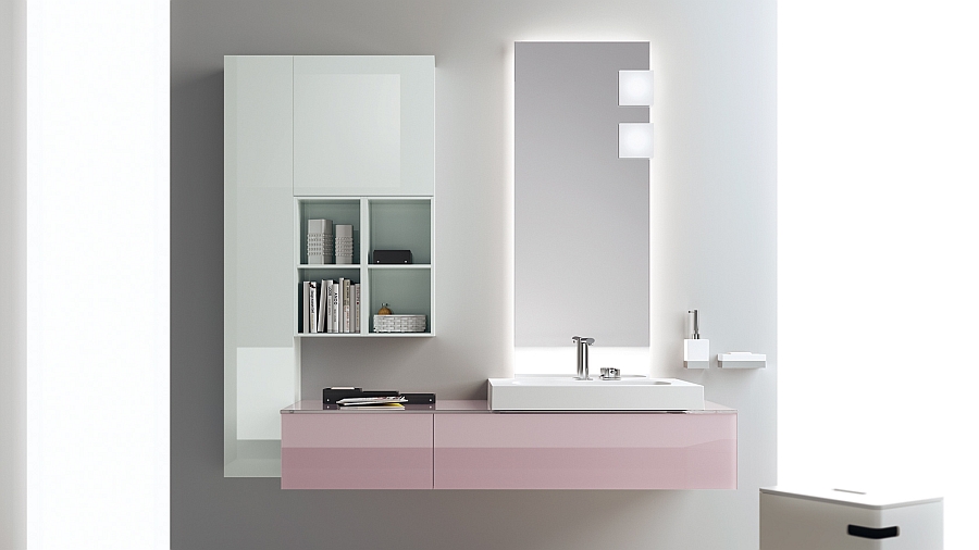 A dash of pretty pink for the cool bathroom vanity