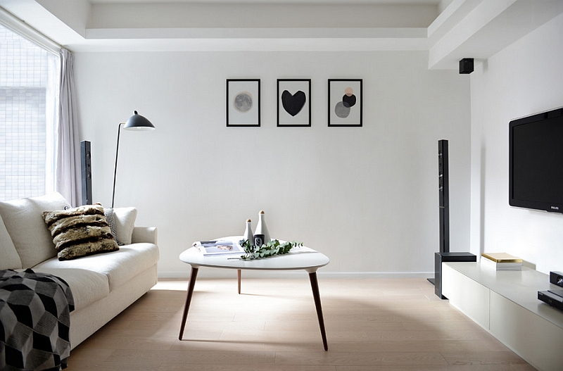 A minimal Scandinavian style to the living room in black and white