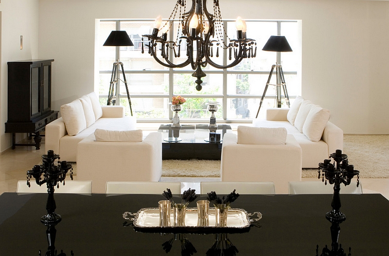 A simple approach to the black and white color scheme in the contemporary living room