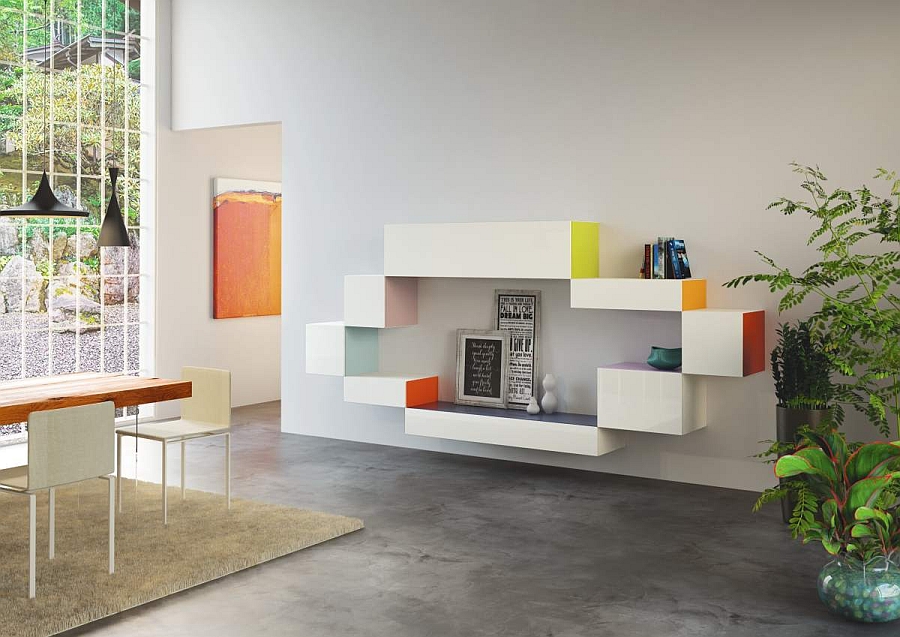 Add a pinch of accent color to the living room with trendy modular storage units