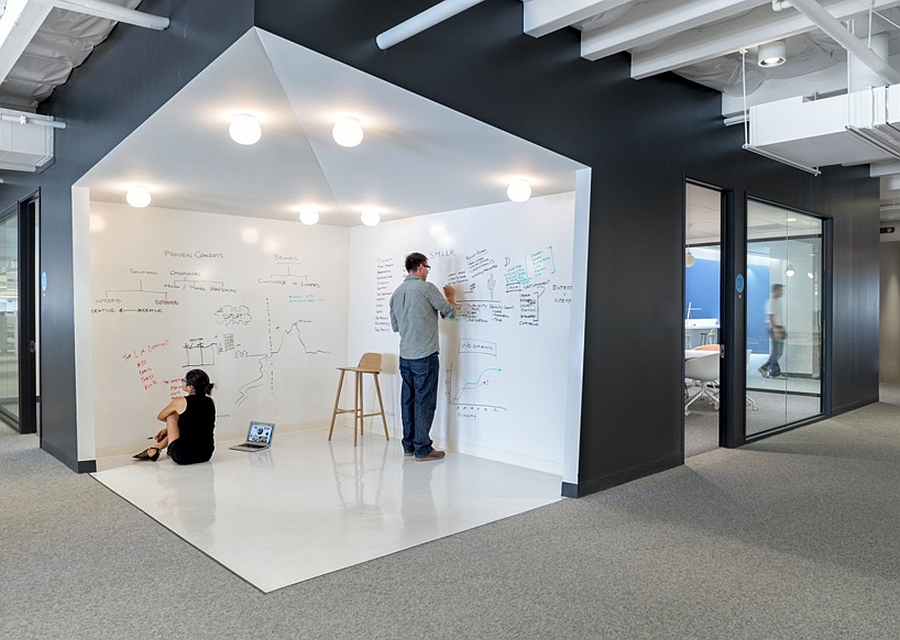 An open whiteboard area inside the office where employees can share ideas