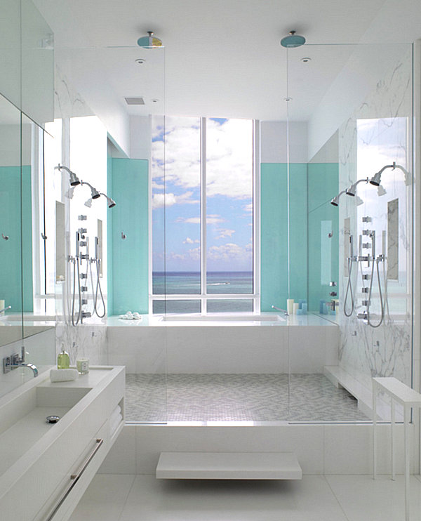 Aqua blue in the powder room