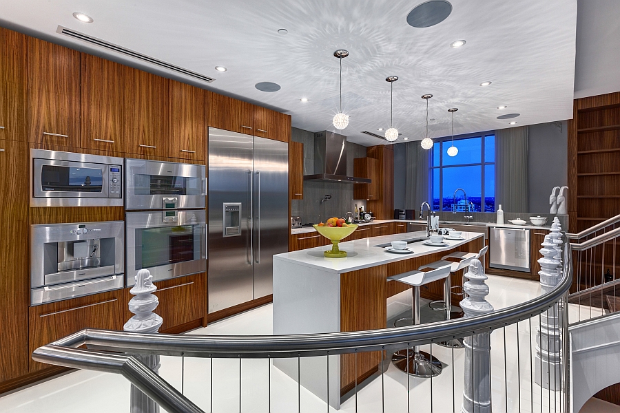 Beautiful modern kitchen with wooden cabinets and a smart island